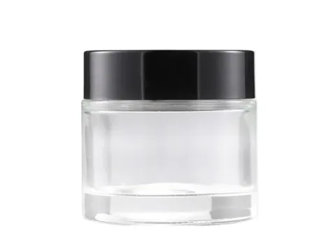 Clear Glass Cream Jars with Black Lids