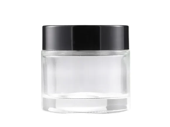 Clear Glass Cream Jars with Black Lids — main view