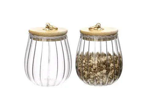 Glass Jar With Bamboo Lid and Metal Handle
