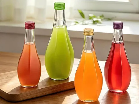 Hexagon Glass Juice Beverage Bottles with Lids — view 2