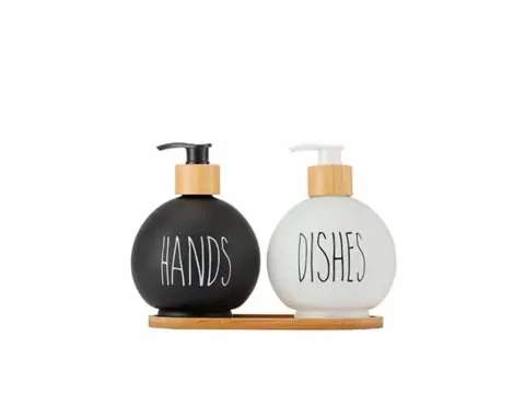 Black White Round Glass Dish Hand Soap Dispenser with