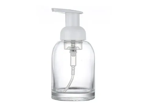 Clear Glass Soap Bottle with White Plastic Pump