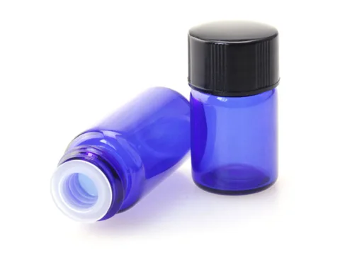 Blue Glass Bottles Essential Oil Containers with Black Caps — view 2