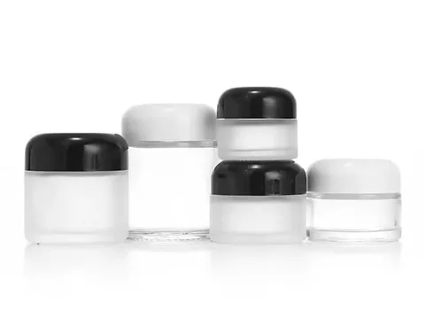 Frosted Round Glass Body Butter Jar with Plastic Lids — view 3