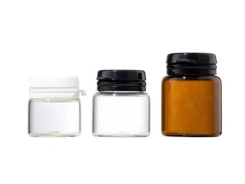 Wide Mouth Glass Pill Packer Bottles with Plastic Lids