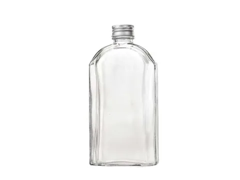 Flat Square Clear Glass Beverage Bottles With Screw Cap — view 2