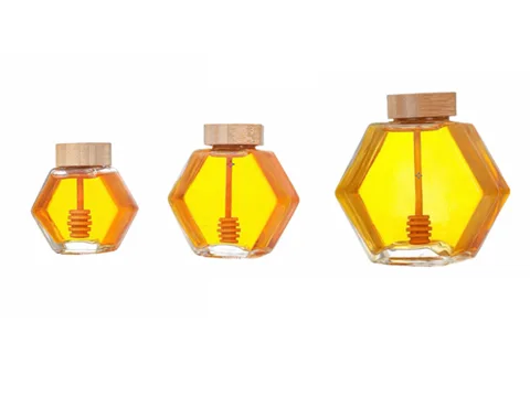 Hexagon Glass Honey Jars with Stick — view 2