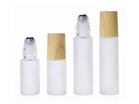 Frosted Glass Roll On Bottles with Wooden Lids