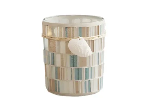 Mosaic Style Simple Glass Candle Jar with Shell Decoration — view 1