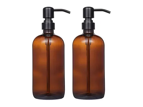 Amber Glass Jar Hand Soap Dispenser — main view