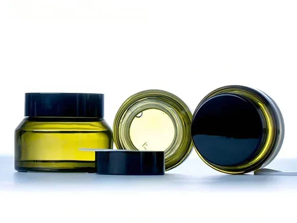 Green Glass Cream Cosmetic Jars with Lids — main view