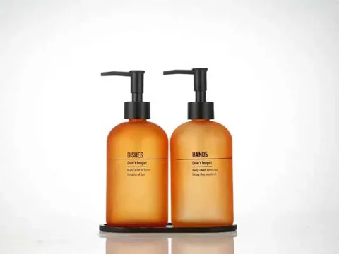 Frosted Glass Hand Sanitizer Soap Bottles With Pump — view 2
