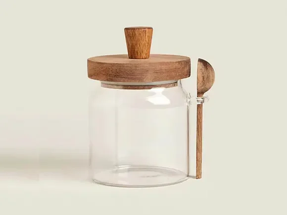 Glass Body Butter Jar Bath Sault with Wooden Lid — main view