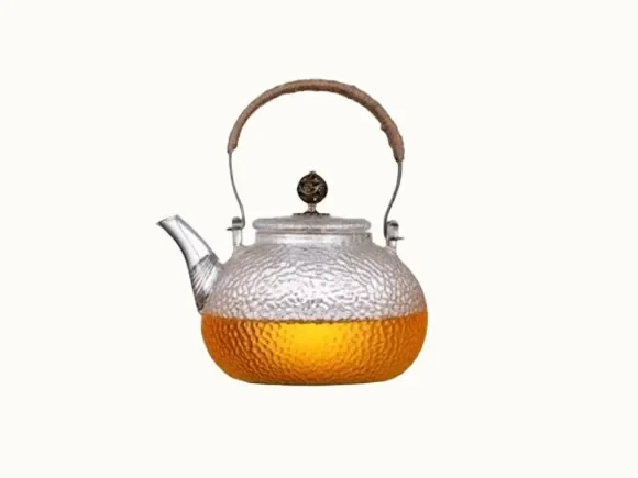 Clear Glass Tea Pot With Copper Handle — main view