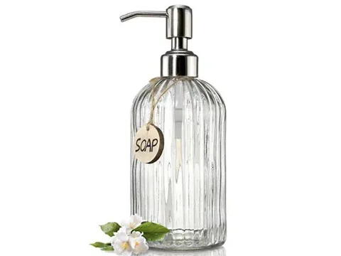 Clear Fluted Glass Hand Dish Soap Dispenser with Pumpy — view 1