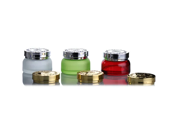 Red/Green/Frosted/Gray Glass Cream Jars — main view