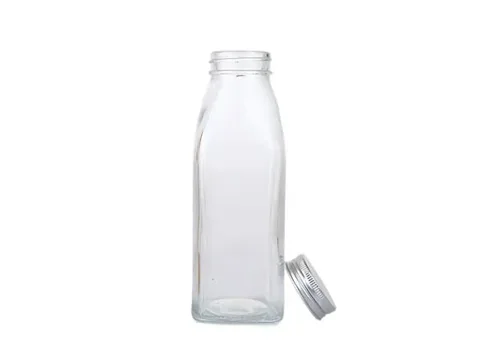 Tall Square Glass Milk Bottles with Screw Cap