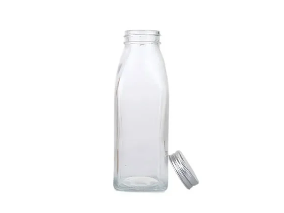 Tall Square Glass Milk Bottles with Screw Cap — main view