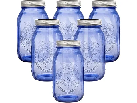 Blue Amber Glass Pickle Jars with Airtight Lids — view 3