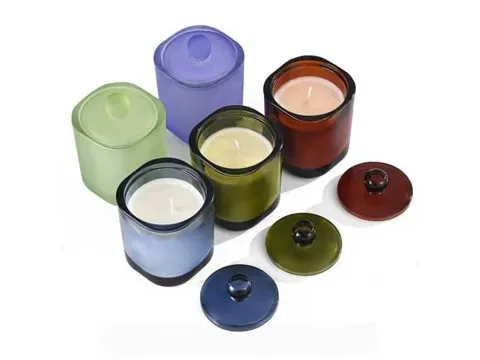 () Colored Square Glass Candle Jars With Lid