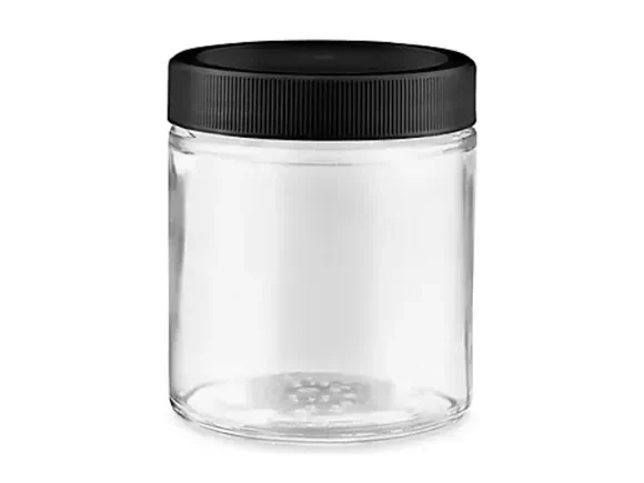 Transparent Glass Storage Jars with Black Plastic Caps — main view
