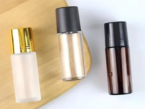 Amber Glass Roll On Bottles with Caps — view 2