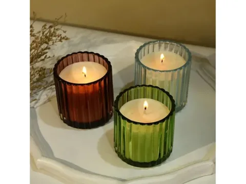 Decoration Red Green Glass Candle Jars in Containers — view 1