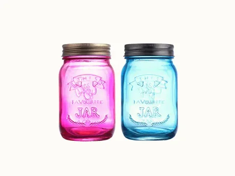 Pink / Blue Mason Jars Glasses Vintage