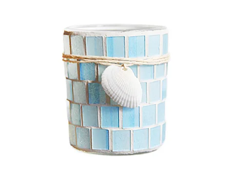 Mosaic Style Simple Glass Candle Jar with Shell Decoration — view 7